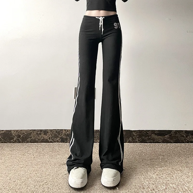 Color Blocking Drawstring Striped Knitted Pants Slim Fit Fashionable Versatile Sports Pants 2024 Spring Autumn Casual Pant