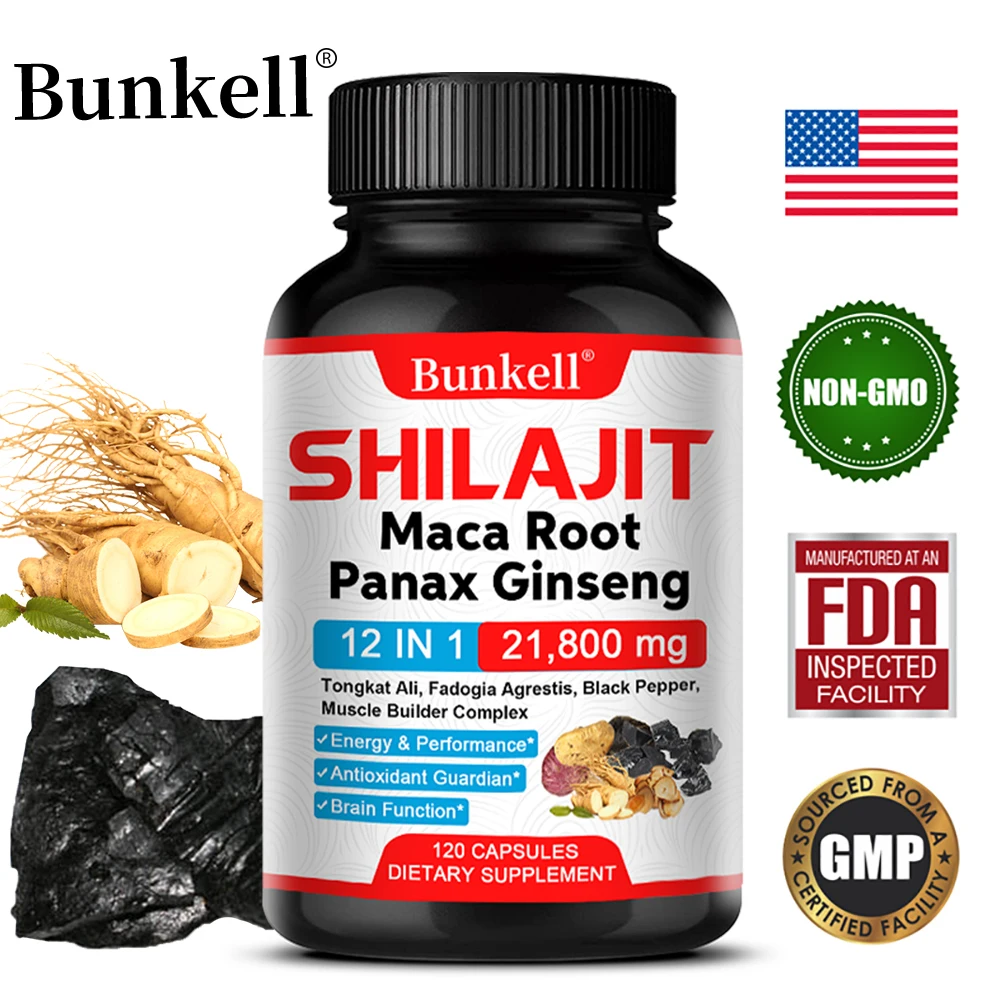 Shilajit Maca Ginseng Capsules 85 Multiple Trace Minerals - Enhances Brain & Focus Increases Energy Muscle Enhances Performance