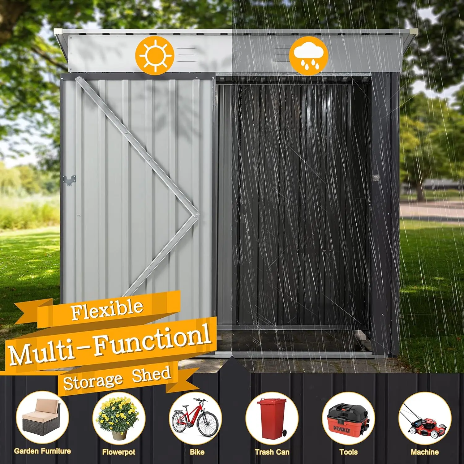 6X4 FT Outdoor Storage Shed,Waterproof Metal Garden Sheds with Lockable Single Door,Weather Resistant Steel Tool Storage House