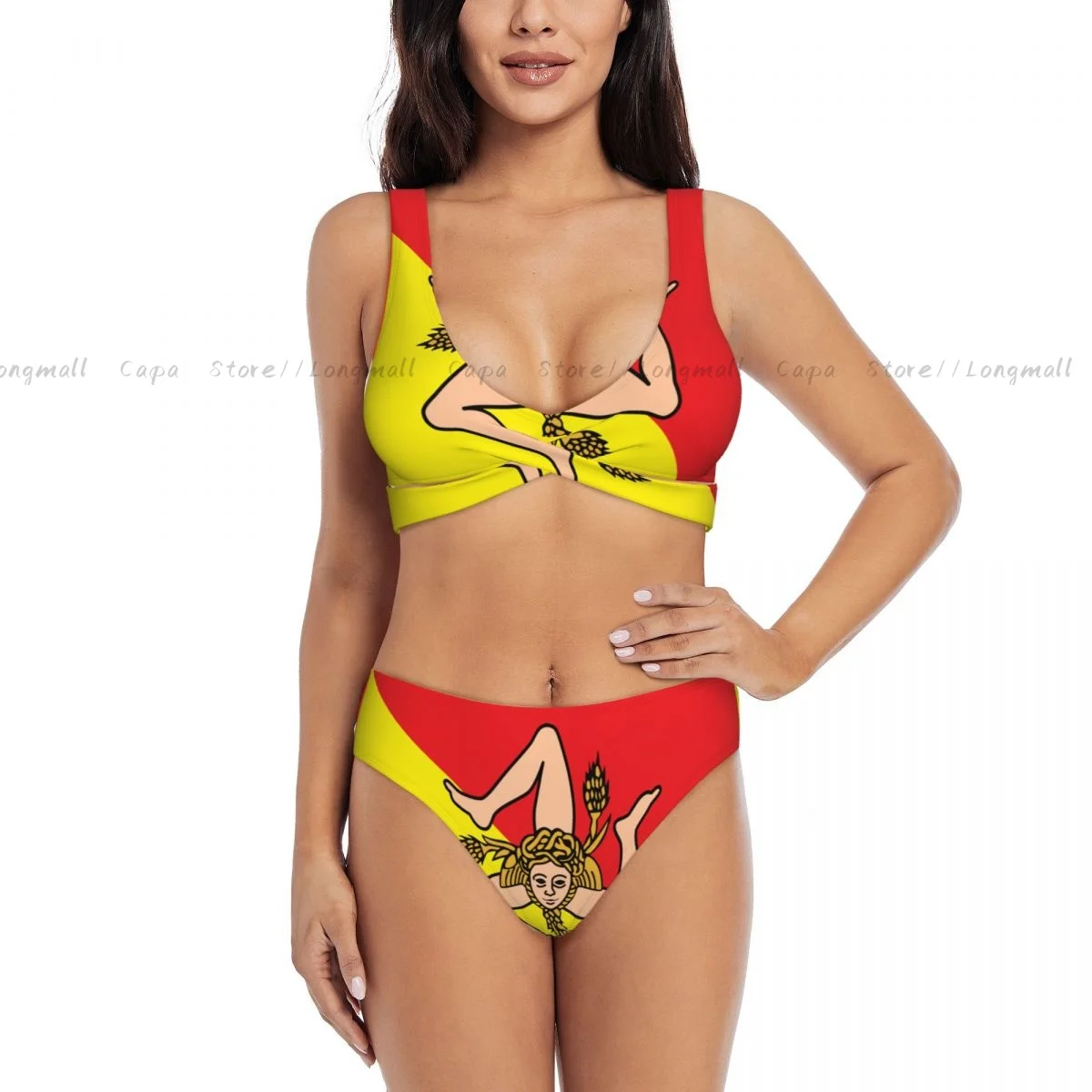เซ็กซี่ชุดบิกินี่ Sicily Flag ชุดว่ายน้ําผู้หญิง 2 ชิ้นชุดว่ายน้ํา Beachwear ชุดว่ายน้ําหญิง
