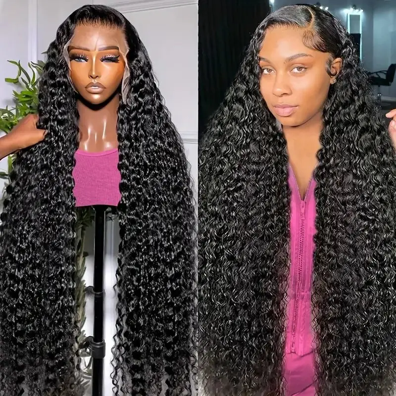 Rosabeauty 13X4 Deep Wave  Lace Front Human Hair Wig 150% Density 40Inch Preplucked Glueless Ready To Go Curly Wig  For Women