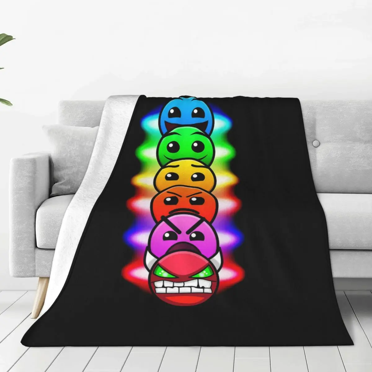 

Video Game Geometry Dash Blanket Fleece Decoration Colorful Child Gift Warm Throw Blanket for Bedding Couch Bedding Throws