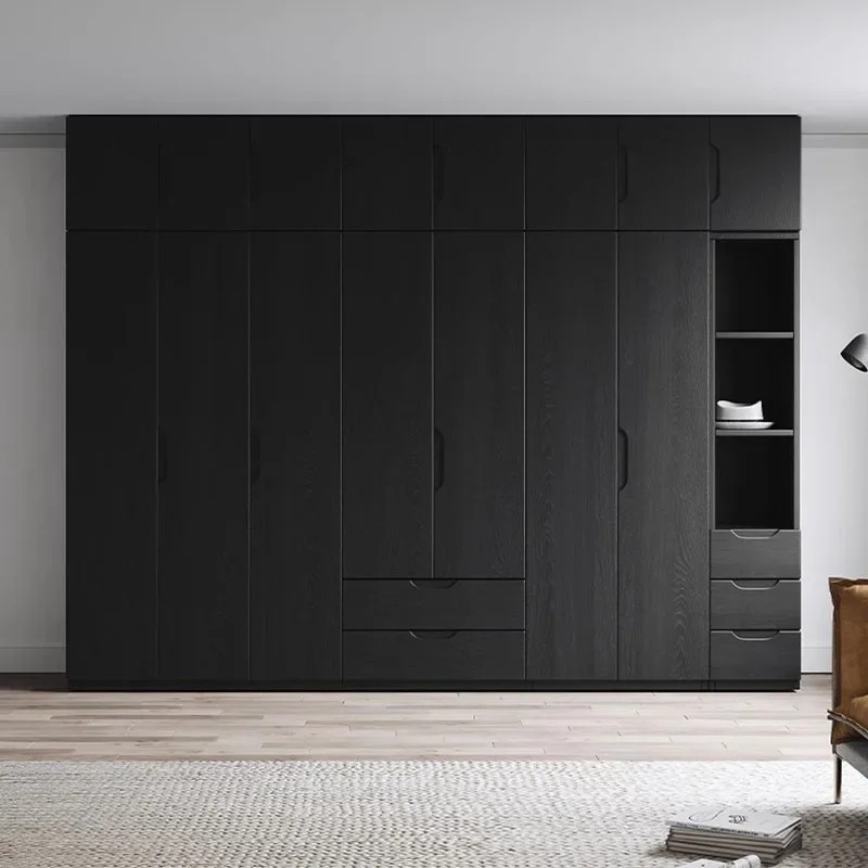 Black Hanging Handles Wardrobe Wood Full Size Drawers Bedroom Wardrobe Storage Cabinets Doors Ubrania Furnitures