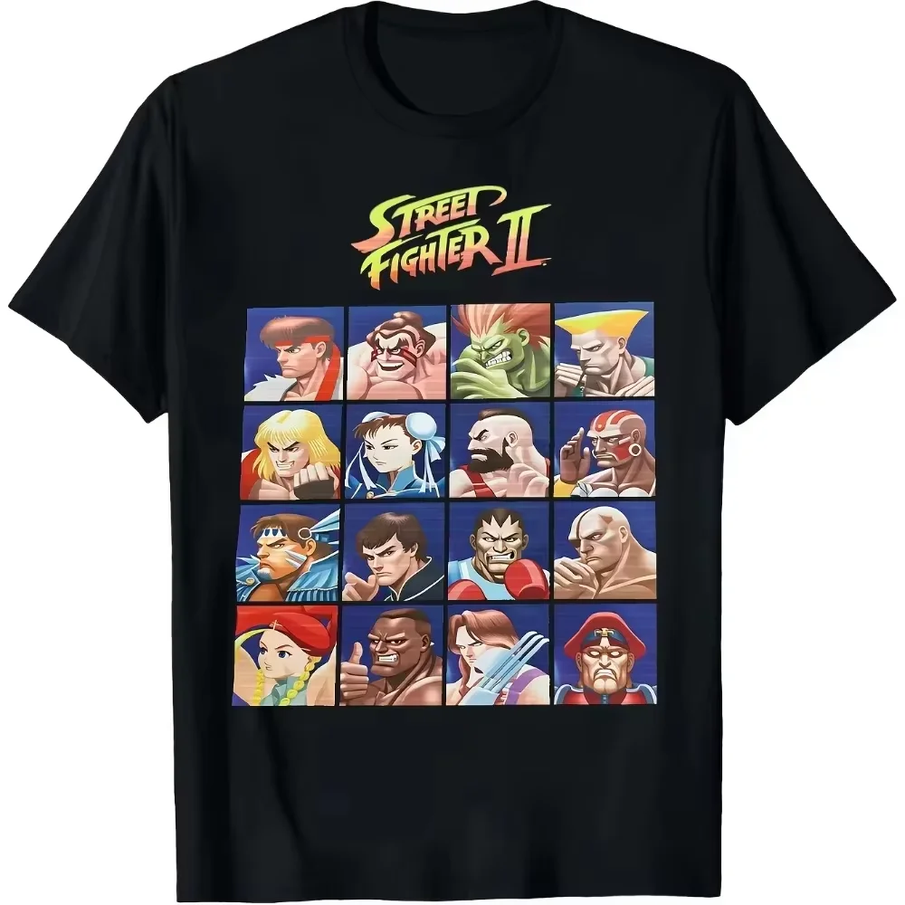 2026 New Men Street Fighter II Character Design T-shirt Crew Neck High Quality Breathable Summer Game Streetwear Tops