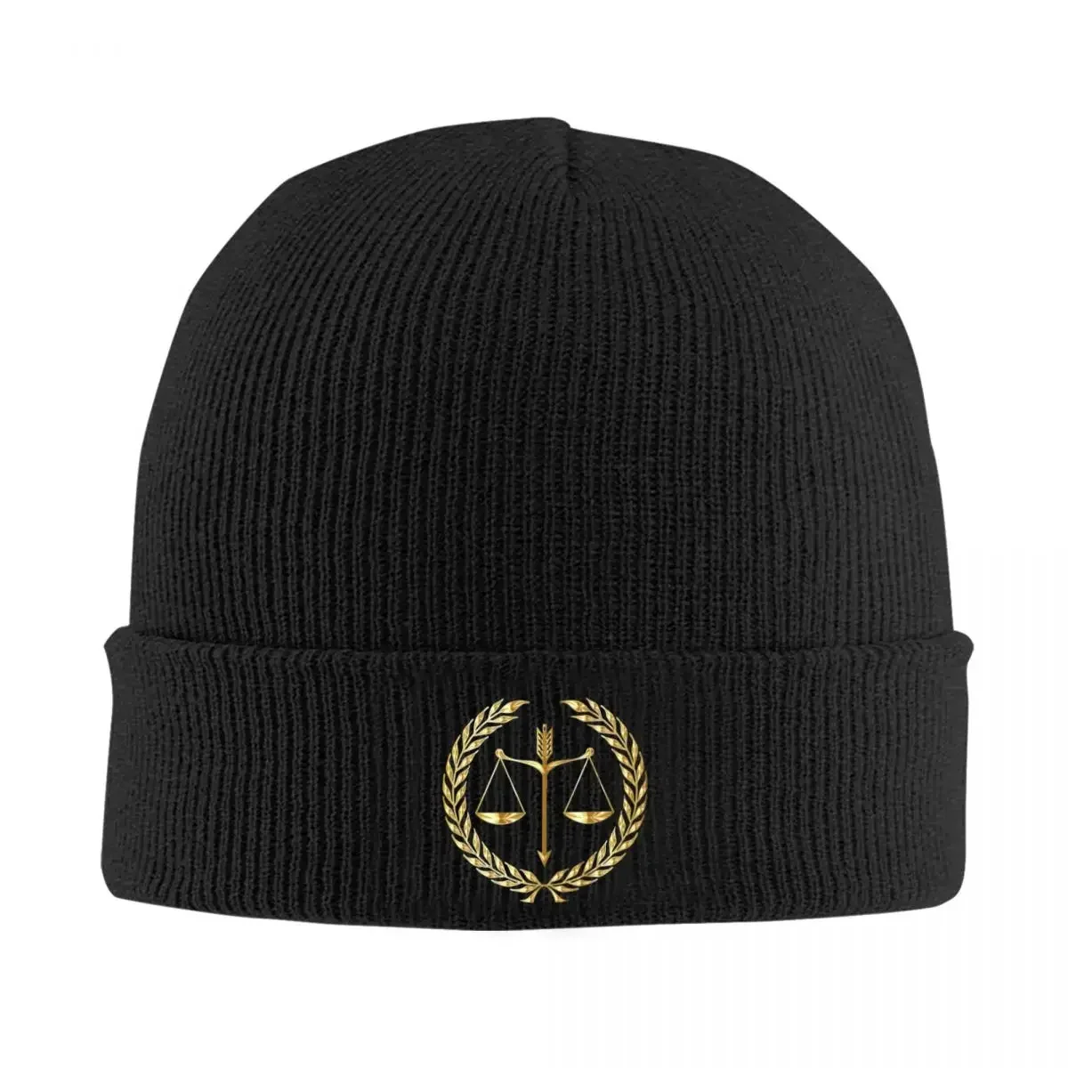 Gold Scales Of Justice Law Logo Knitted Caps for Women Men Beanies Winter Hats Acrylic Scales of Justice Warm Cap