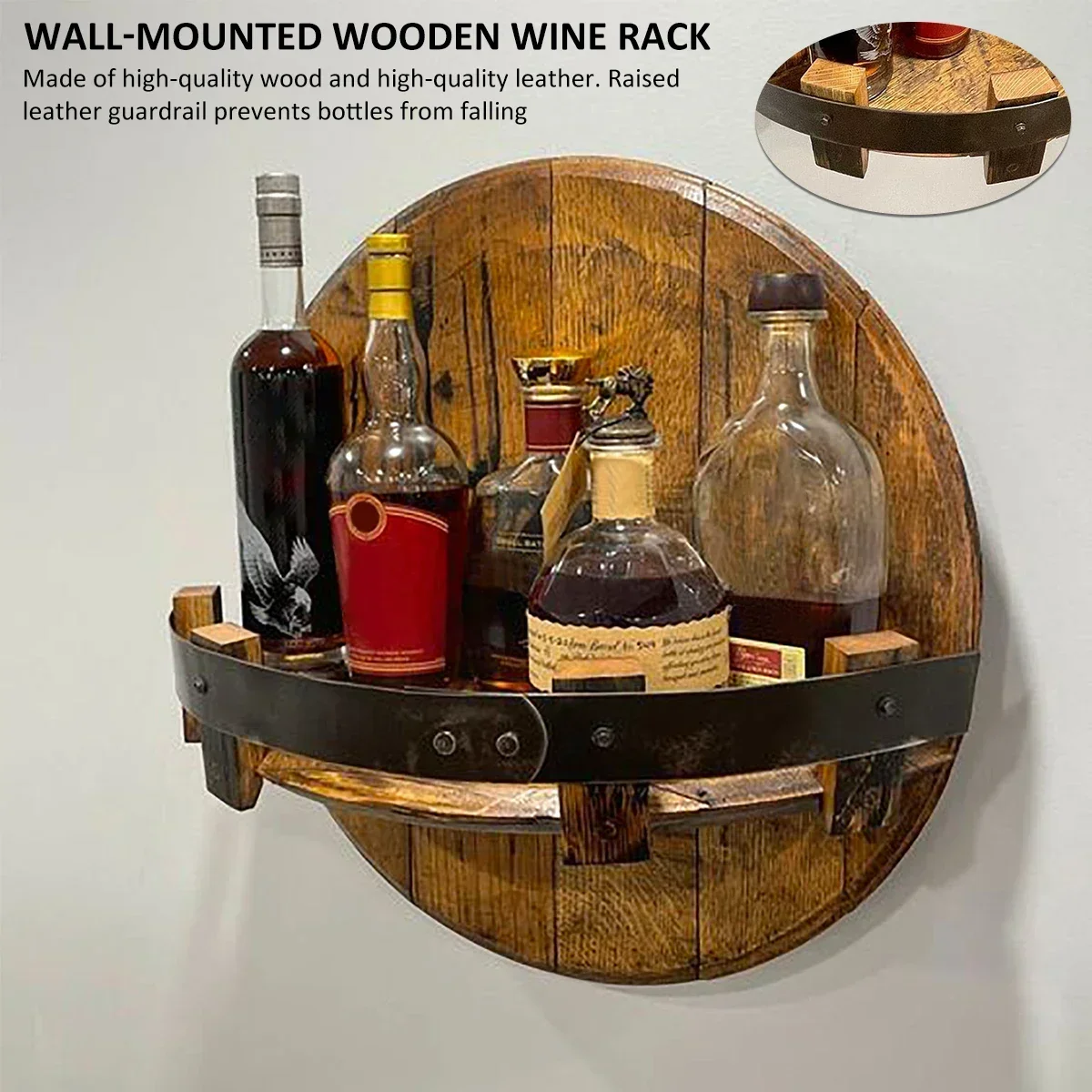 Floating Wine Bar Mount Wall Vintage Whiskey Decor Wooden Rack Round Shelve Shelves Display Holder Bottle Shelf