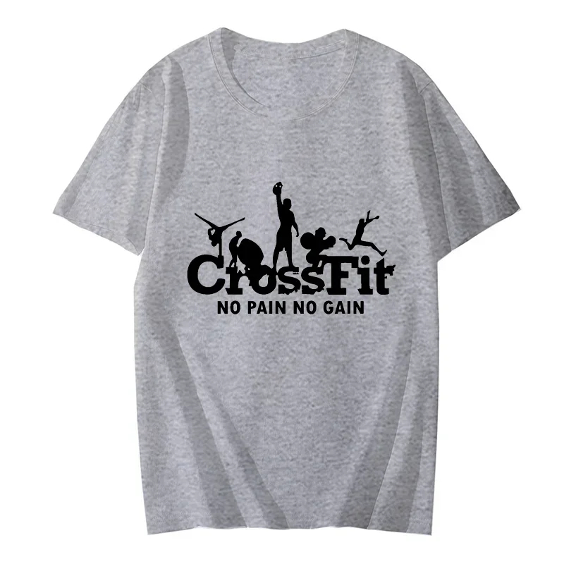 Crossfit T Shirt for Men No Pain No Gain Funny Design Black Tshirt Workout Inspirational Men\'s T-shirts Short Sleeve Summer Tees