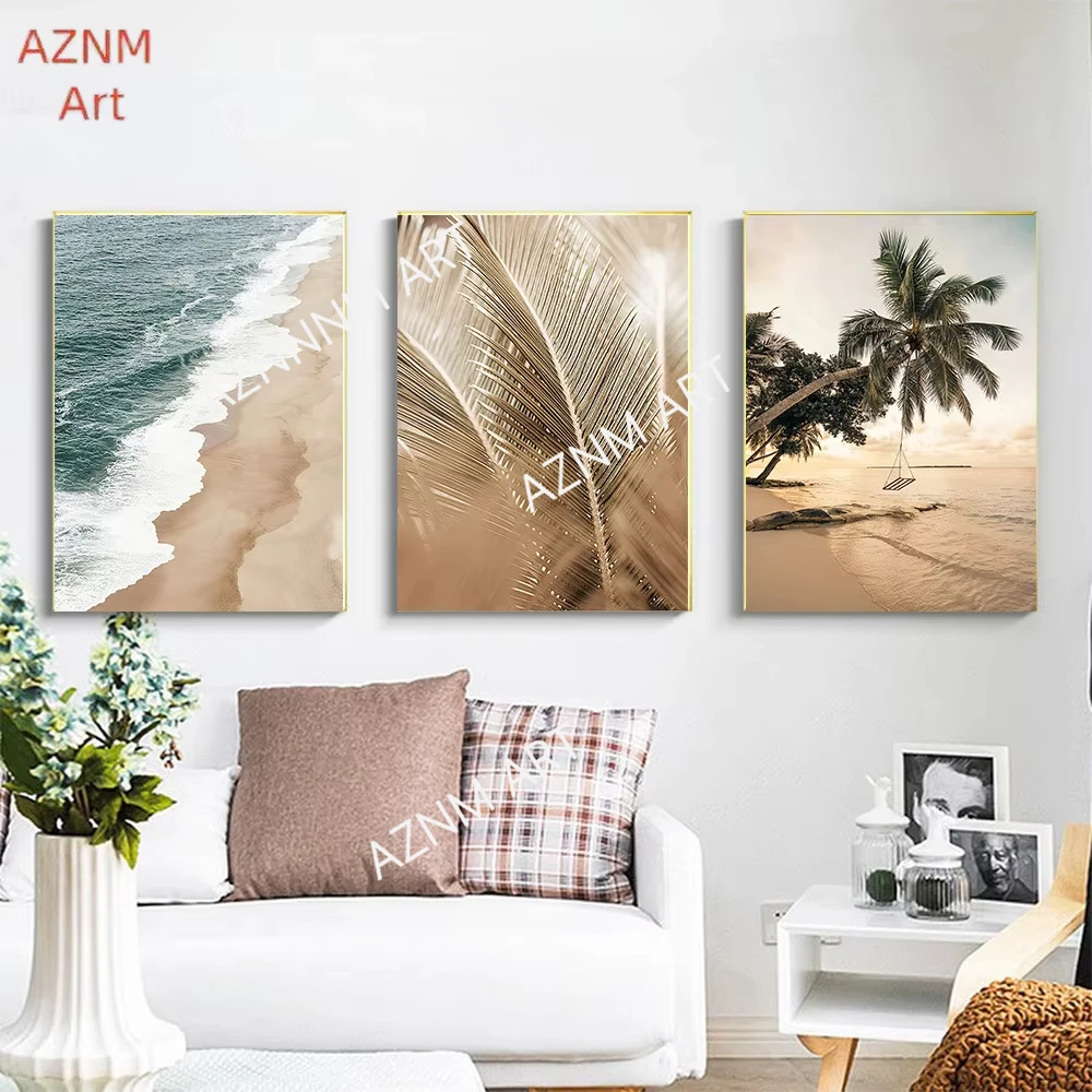 Strand-Landschaft Leinwand-Wandkunst Poster Sommerliche Palmen Küsten-Wanddekoration Gemälde für Schlafzimmer Wohnzimmer Ästhetische Dekoration