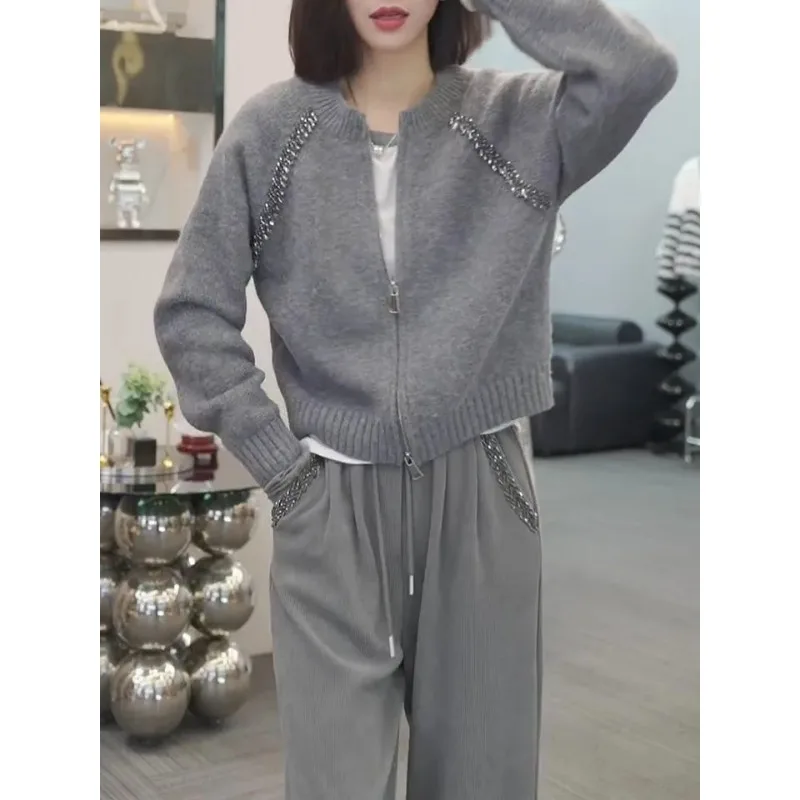 

Women's Models Fairy Autumn Winter Cardigan Sweater Knit Diamond Long Sleeve Skinny Casual Loose Fashion Comfortable Versatile