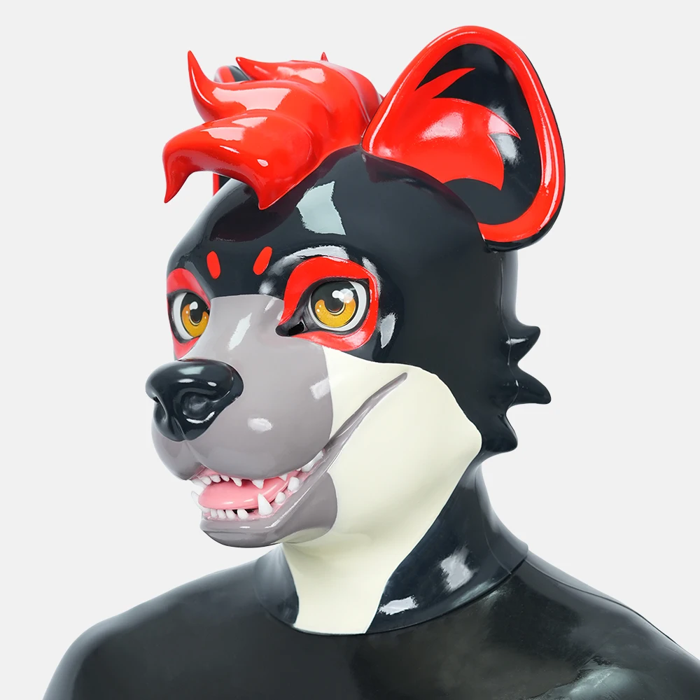 

Furrjoi Silicone Hyena Hood Full Head Mask for Cosplay Costumes Realistic Dog Masken with Colorful Eyes Puppy Halloween Play