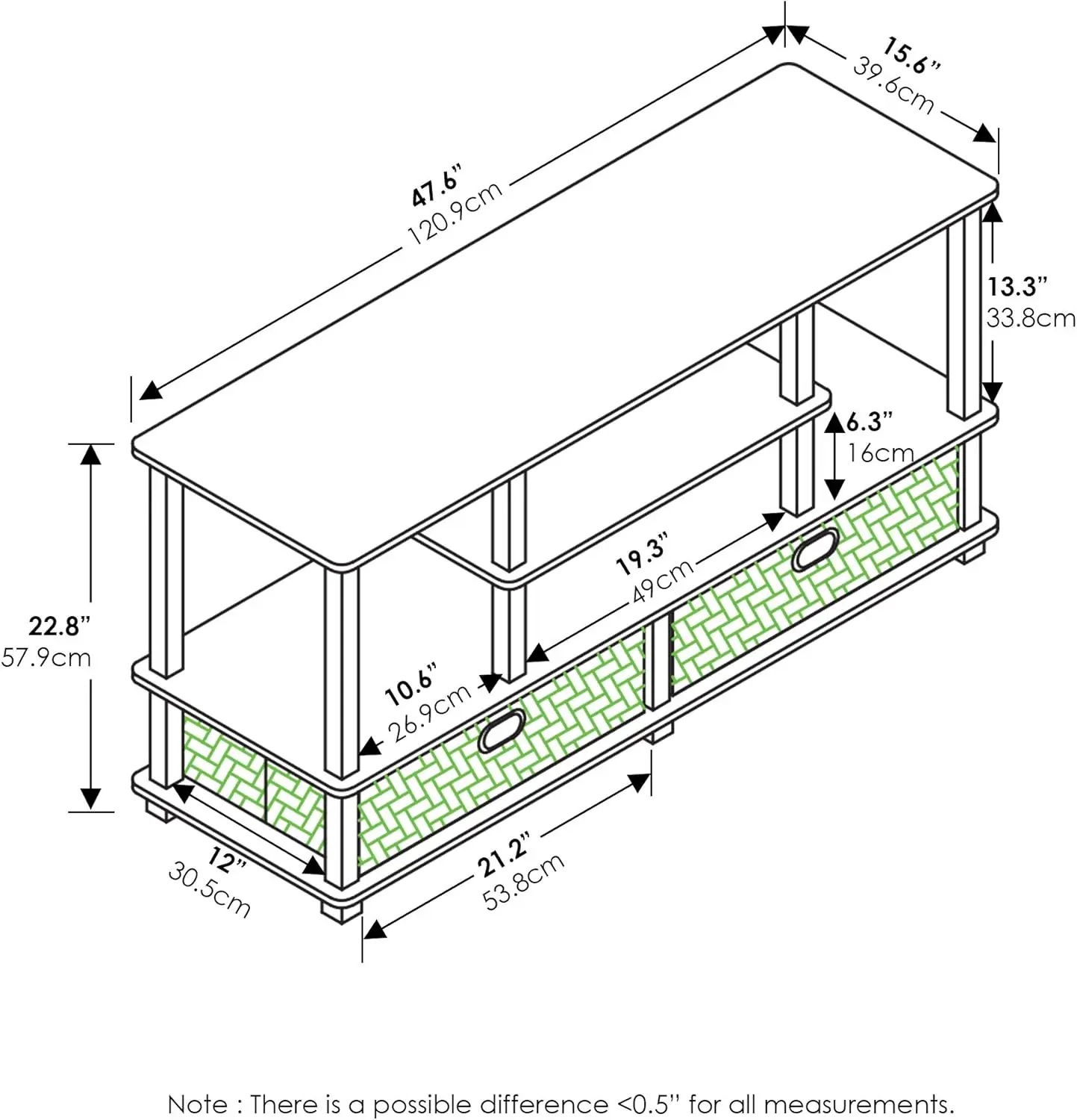 Large Stand for up to 55-Inch TV, French Oak, 47. 63(W) x 15. 55(H) x 22. 79(D) Inches., Grey/Black,for Living Room, Bedroom