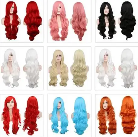 Synthetische lange lockige Cosplay Perücke Kostüm Party rot rosa silbergrau blond schwarz 70 cm Hoch temperatur Haar Perücken