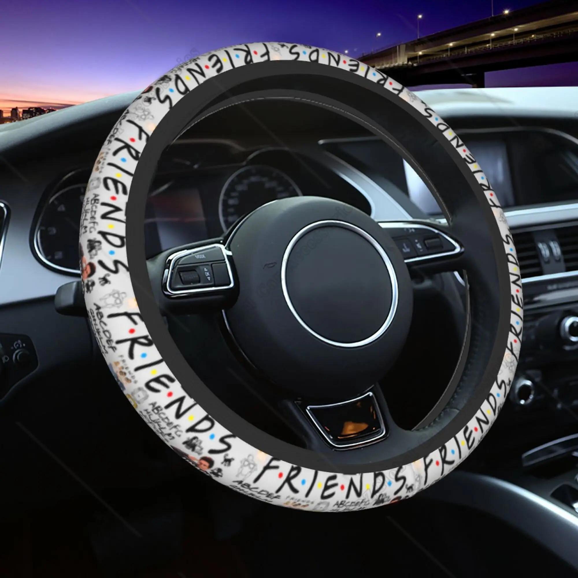 Friends TV Show 38cm Car Steering Wheel Covers American TV Series Elastic Central Perk Braid on The Steering Wheel Cover