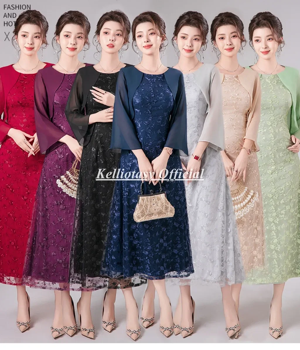 

New Arrival Mother Of The Bride Dresses Customized Elegant Lace Women Wedding Party Dress With Chiffon Sleeves