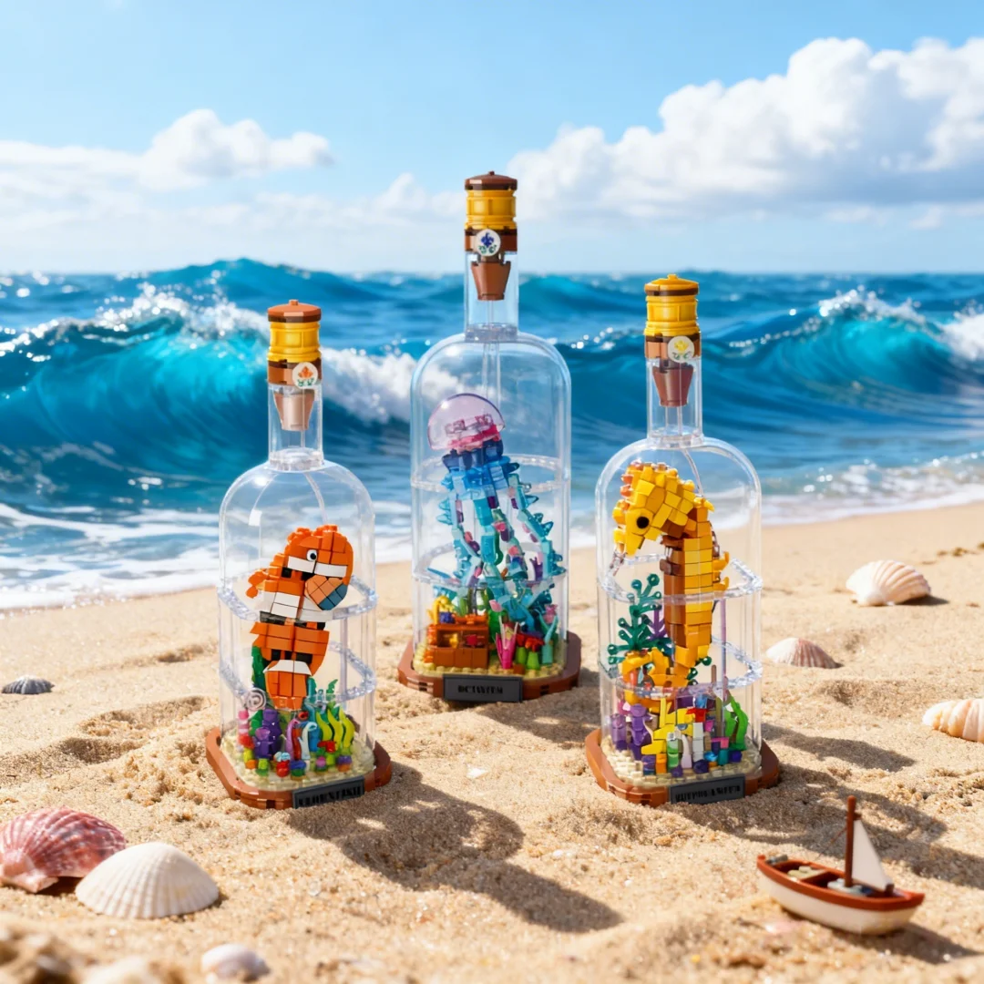 KNEW BUILT Clownfish LED Ocean Drift Bottle Bausteine-Spielzeug – DIY Nachtlicht-Dekoration, STEM-Spielzeug für Kinder, Weihnachts- und Geburtstagsgeschenke
