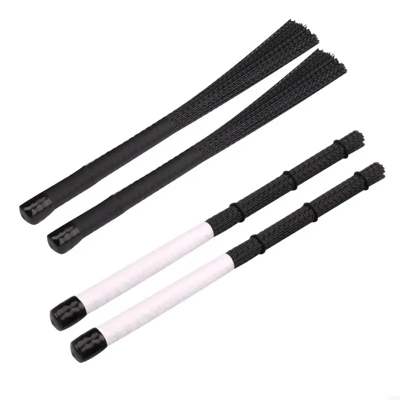 

F68F 2 Pieces/set Retractable Rubber Handles Drum Brushes Sticks Nylon 370x19mm