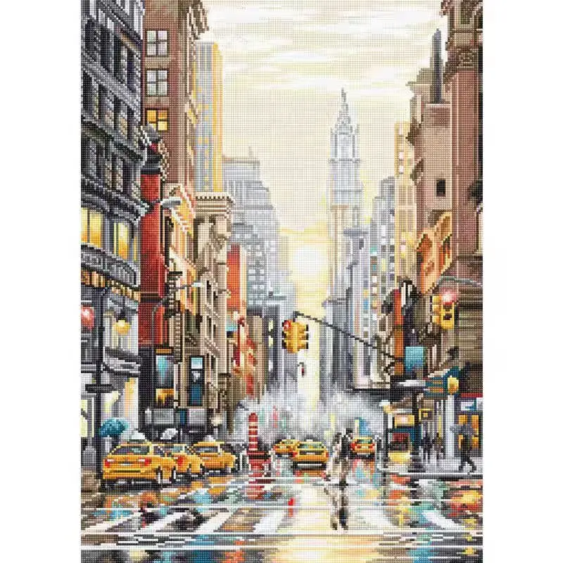

Sunset City Street landscape 16CT 14CT Unprinted Top Quality Cross Stitch Kits Embroidery Art DIY Handmade Needlework Home Decor