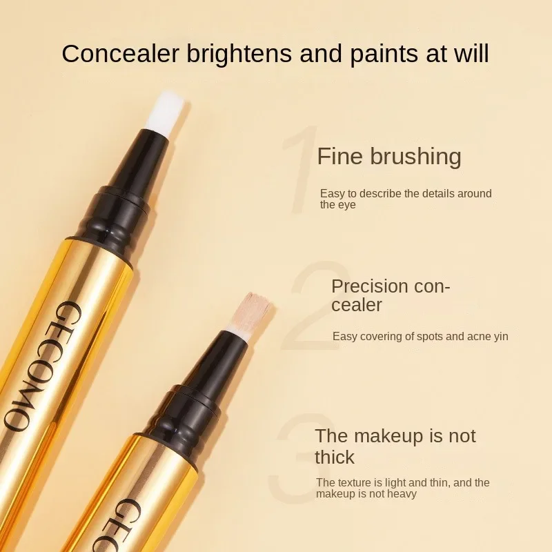 GECOMO Brush Press Concealer to Cover Black Circles Pockmarks and Spots Brighten Lacrimal Groove Facial Makeup Conceale Lotionr