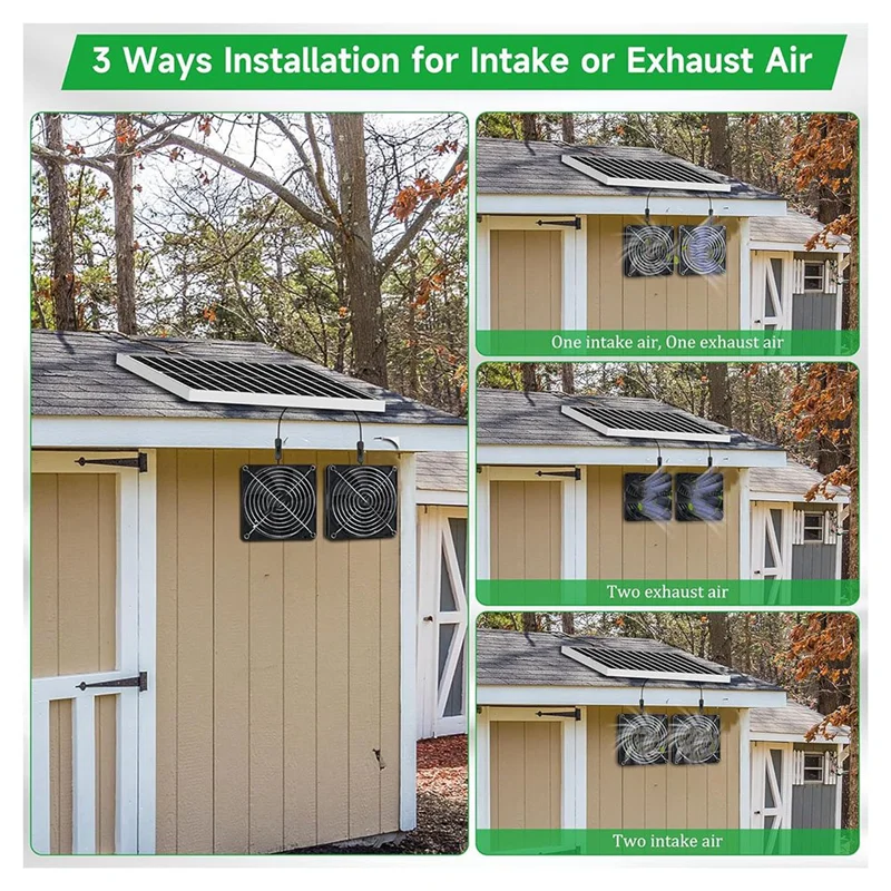 

ABKS-Solar Powered Fan For Chicken Coops,Greenhouses 15W Solar Panel With 2 Waterproof Intake Or Exhaust Air Fans