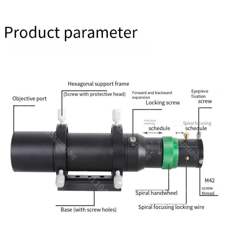 

1 шт., калибр 60 мм, фокусное расстояние, 230 мм, направляющий прицел со спиральной фокусировкой для глубокого наблюдения HD и помощи при поиске звезд