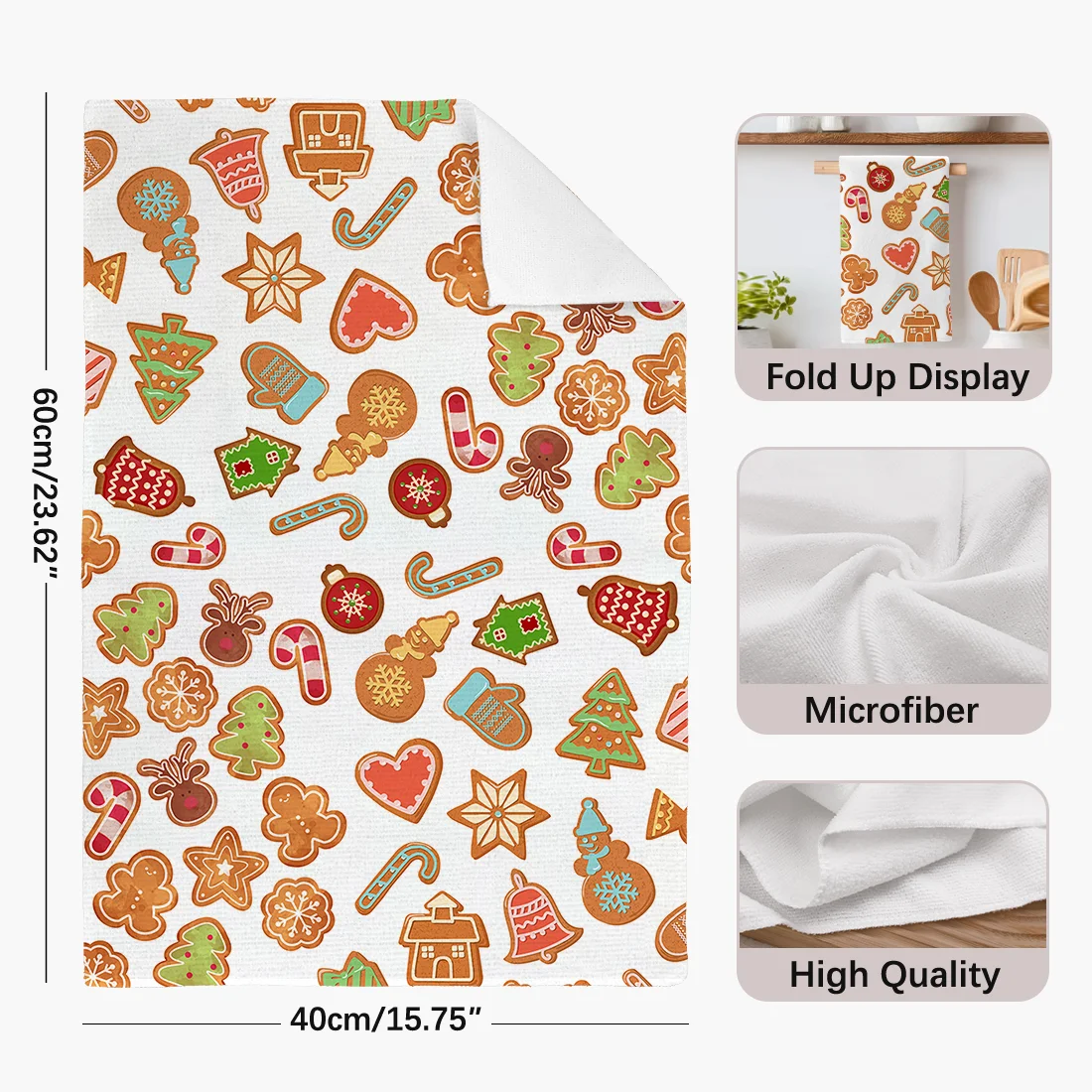 2PCS Christmas Gingerbread Man Kitchen Towel Dish Cloths Holiday for Kitchen Towel Christmas Decoration 40x60cm