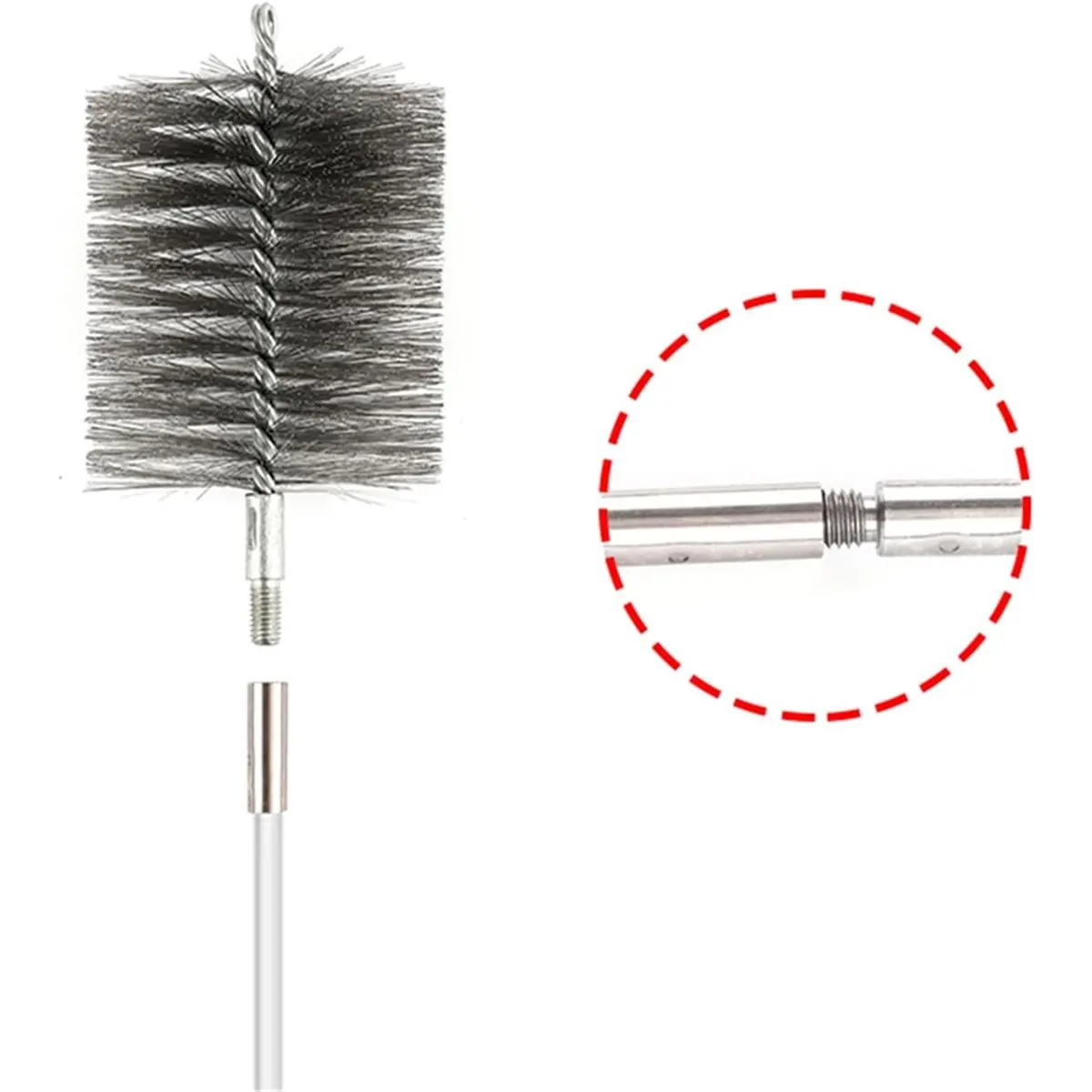 #62E 50-inch Long Tent Wood Burning Stove Pipe Cleaning Brush,stainless steel bristles,(Silver)