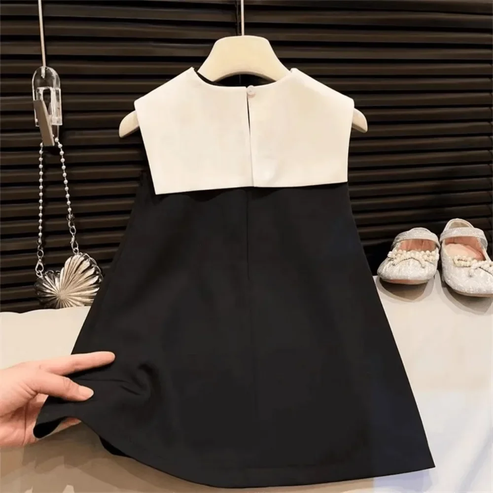 Korean Version Black Sleeveless Kids Clothes Summer New Bow Decoration Girls Dress Birthday Party Princess Dresses 2-7 Years Old image 3