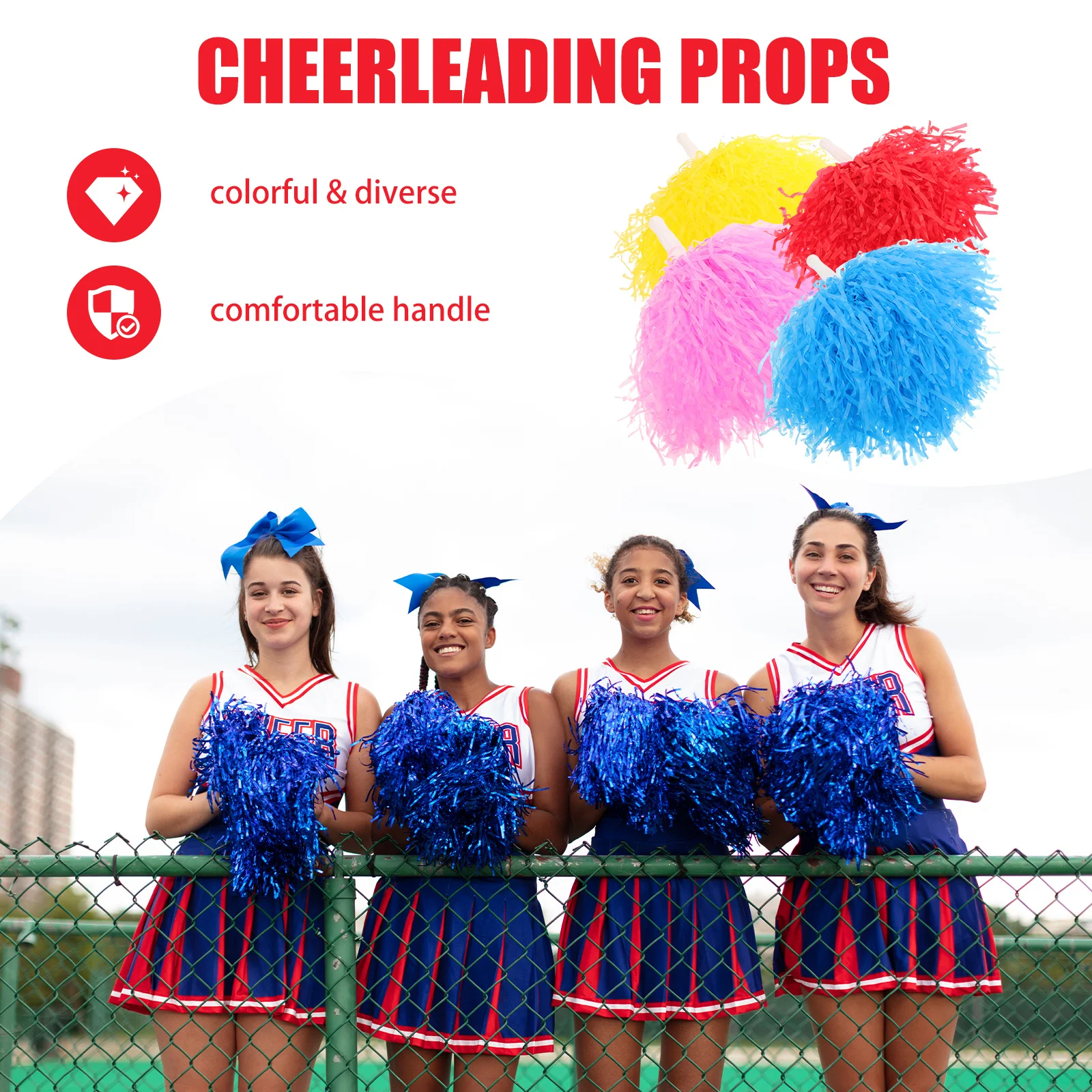 

8pcs Cheerleading Pom Poms Bright Durable Cheering Props For Dance Squad Sports Party Reusable Fan Accessories Cheerleader