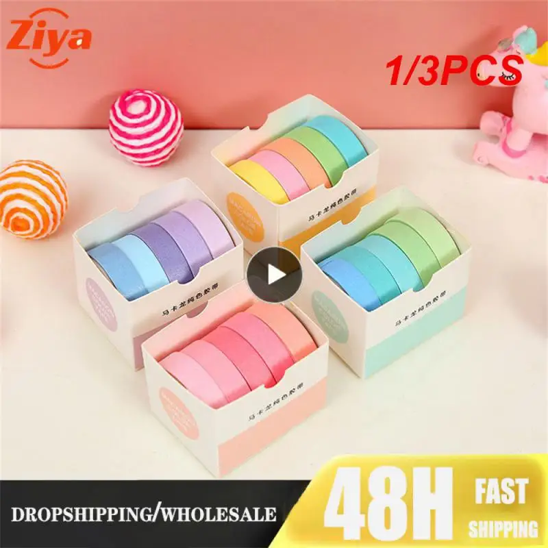 1/3PCS 5Rolls/Set KawaiI Geometry Solid Color Washi Decorative Masking Cute Scrapbooking Adhesive Office School Stationery