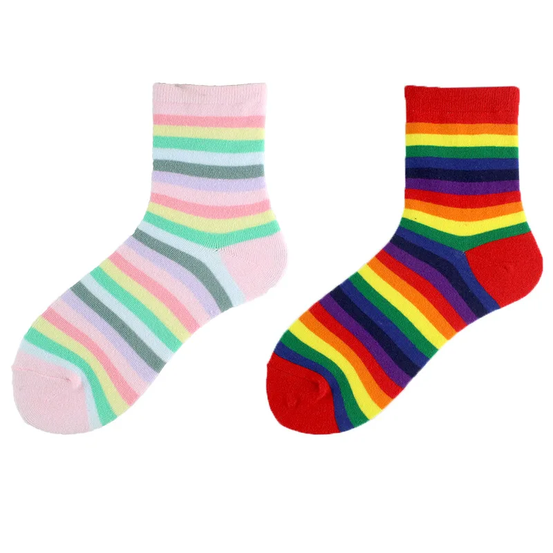 5 Pairs Ladies' Socks Set Candy Color For Girl Harajuku Stripe Personalized Trendy Rainbow Comfort Breath Deodorant Cotton Socks