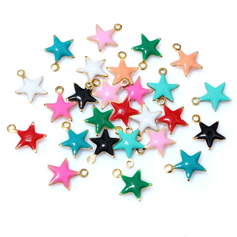 20pcs 8.5x7mm Enamel Small Star Charms Pendant Stainless Steel DIY Jewelry Making Accessories Findings for Bracelet Earrings