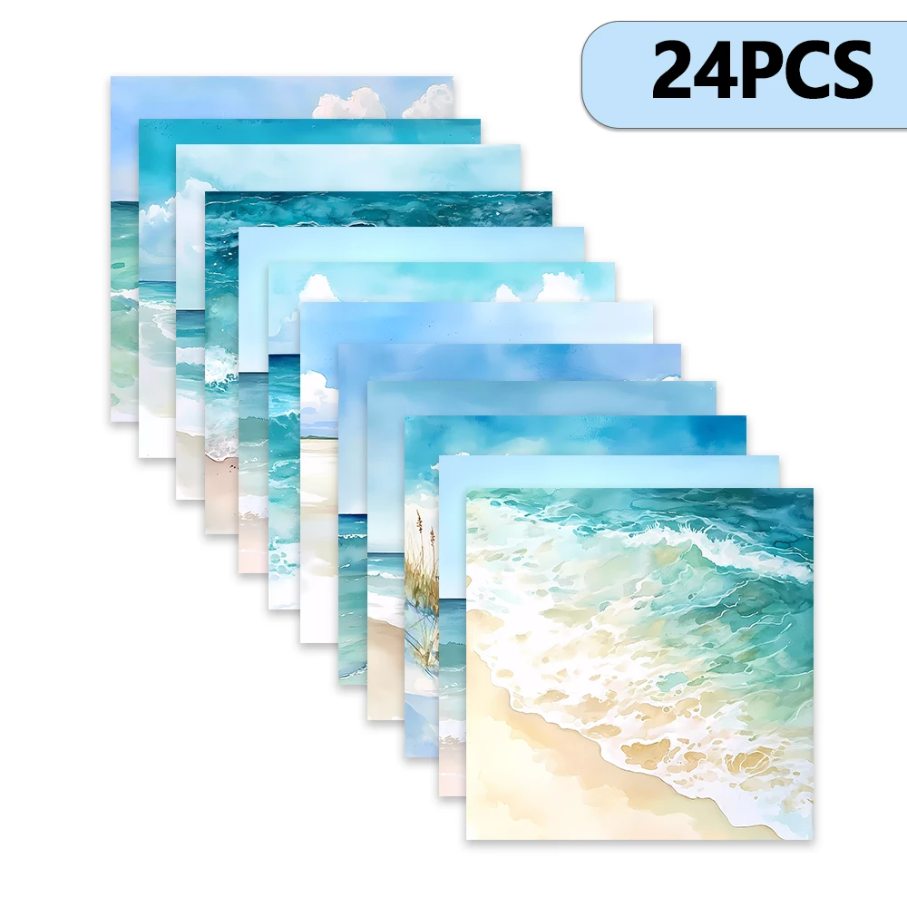24 piezas, papel para álbumes de recortes con tema de playa, tamaño A5, diarios de bricolaje, material de papel, patchwork, álbumes de fotos, cuadernos, decoraciones
