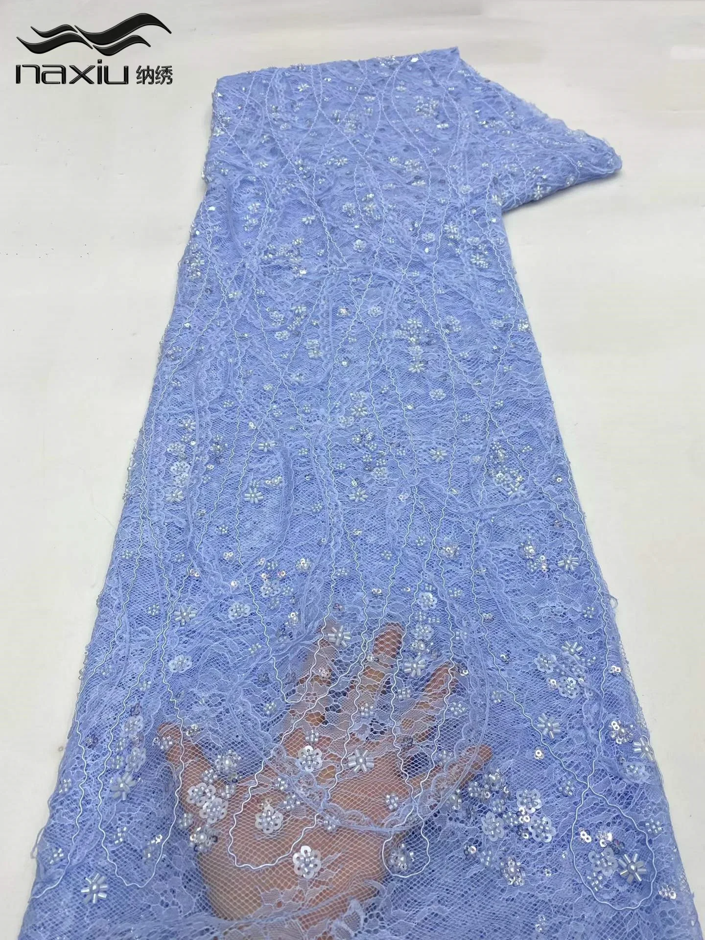 Madison Nigerian High-Quality Tulle Lace Fabric 5 Yards African Mesh Net with Beads And Sequins for Dress