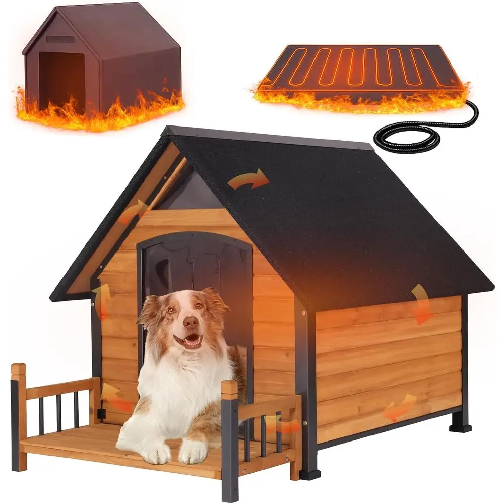 

Изолированная уличная питомник для собак с передним крыльцом, подогревом с контролем температуры и жевательным металлом для собак среднего и большого размера