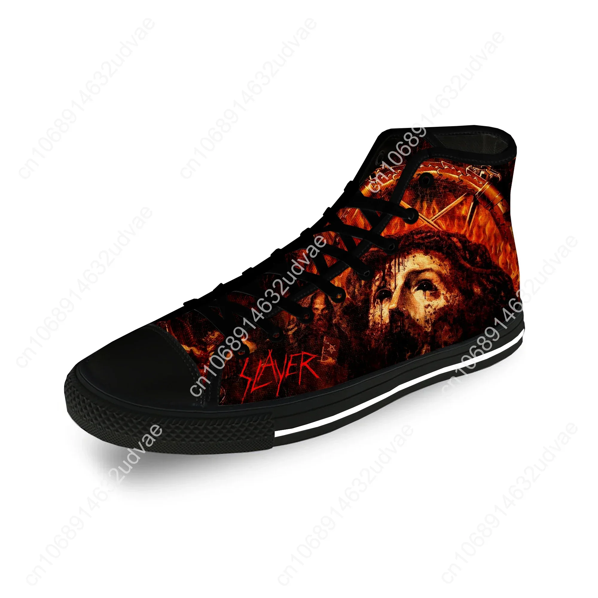 Slayer Heavy Metal Rock Band terrorífico Casual Cloth 3D Print High Top Canvas Fashion Shoes, zapatillas transpirables para hombres y mujeres