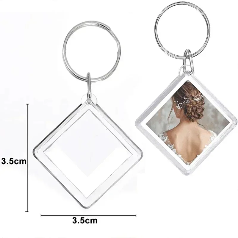 50/1 stks Transparante Rechthoek Leeg Acryl Insert Sleutelhanger Foto Fotolijst Sleutelhanger Houder DIY Split Ring Sleutelhanger Geschenken