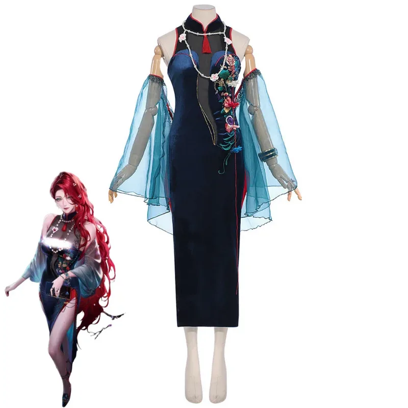 

Game Path To Nowhere Cabernet Cosplay Costume Chinese Style Cheongsam Dress Red Wig Woman Sexy Traditional Festival Suit ir;l5