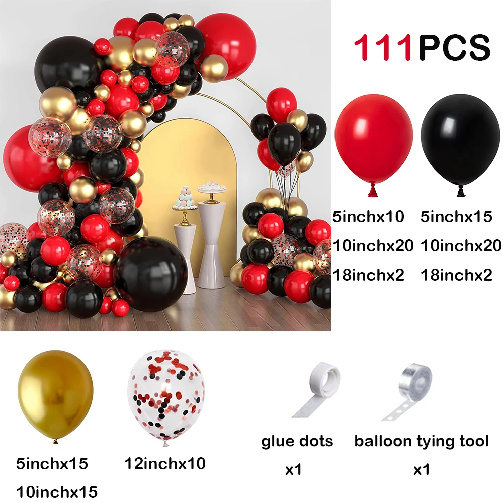 111Pcs Red Balloon Garland Arch Kit Black Red Confetti Metallic Gold Ballon Wedding  Birthday Party Graduation Baby Shower Decor