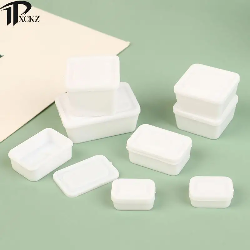 

1Set Dollhouse Lunch Box Organizer Mini Lunch Box White Lunch Box Kitchen Model Decoration Dollhouse Accessories