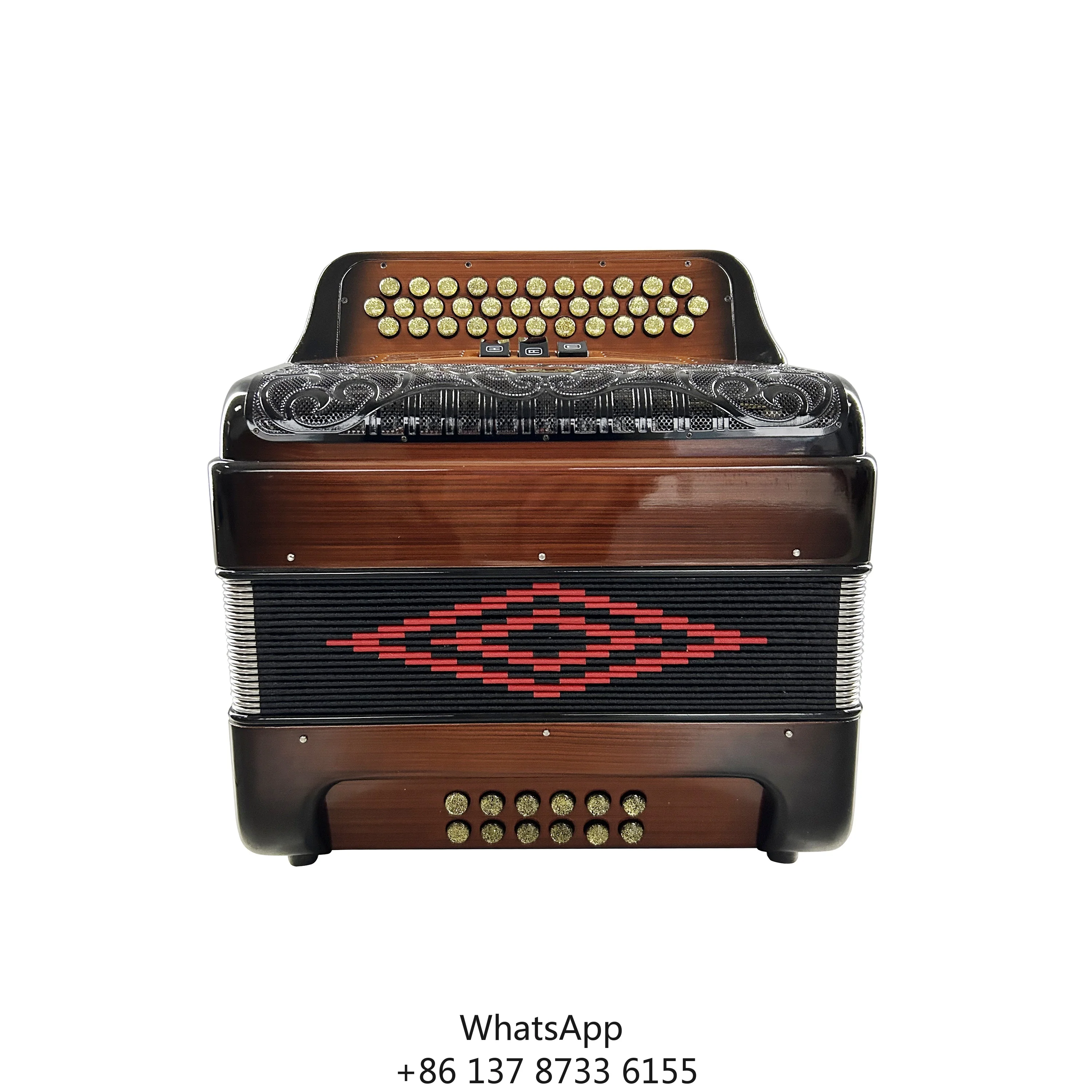 34 Buttons 12 Bass 3 Registers Wood Flame Body Accordion Instrument Black Grill Gold Buttons Acordeon JB3412C