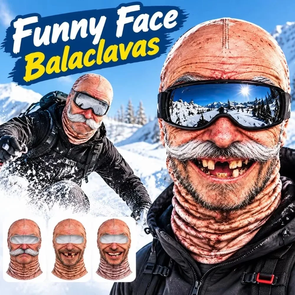 Funny 3D Face Printed Old Man Balaclava White Mustache Breathable Eye Hole Face Mask Elastic Stretch Novelty Headwear For Men
