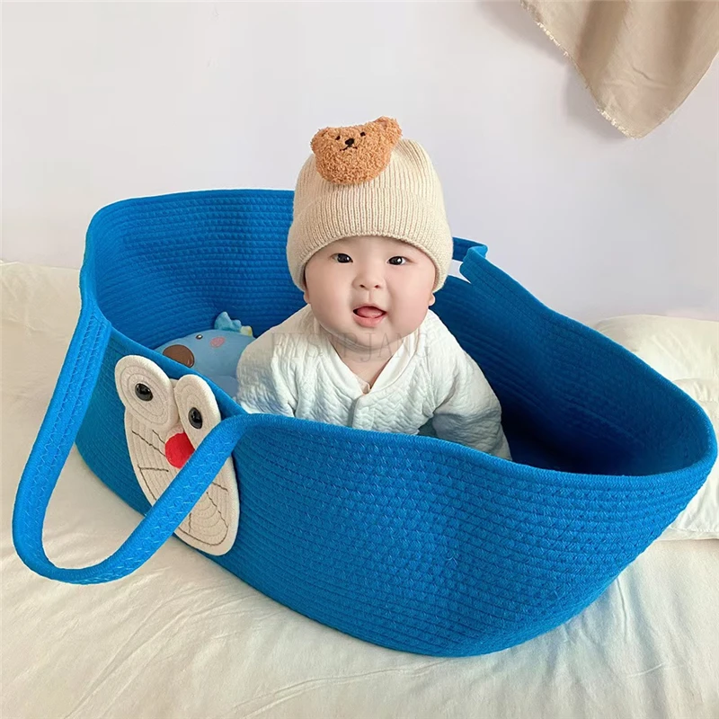 Nordic Style Large Baby Hand Basket Clothes Storage Box Portable Pure Cotton Woven Baby Sleeping Basket Out Of The Hand Baby Bed