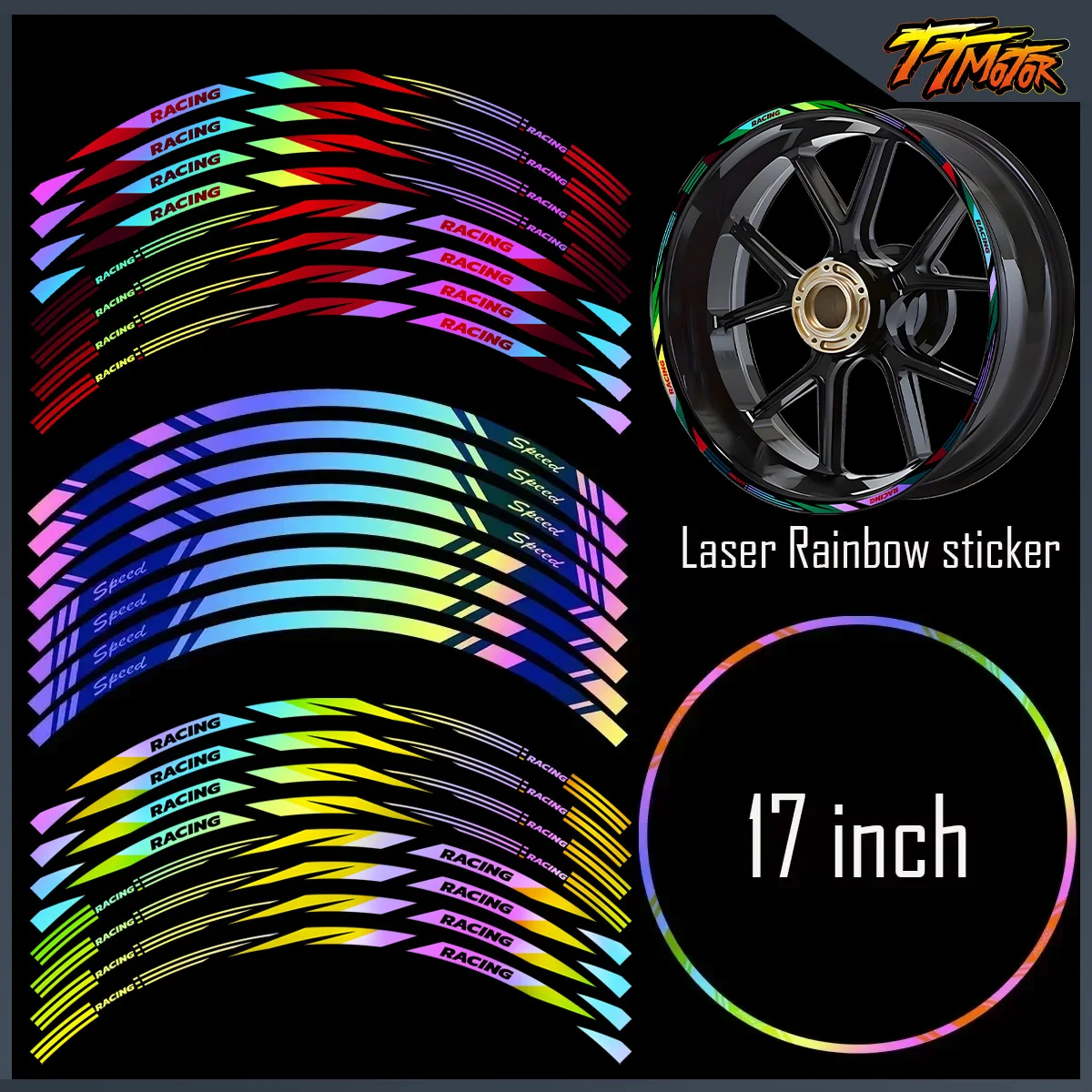 

17 "обод ступицы колеса, полосатая лента, наклейки, аксессуары для мотоциклов, лазерные радужные наклейки для Kawasaki Honda Yamaha Suzuki KTM Ducati