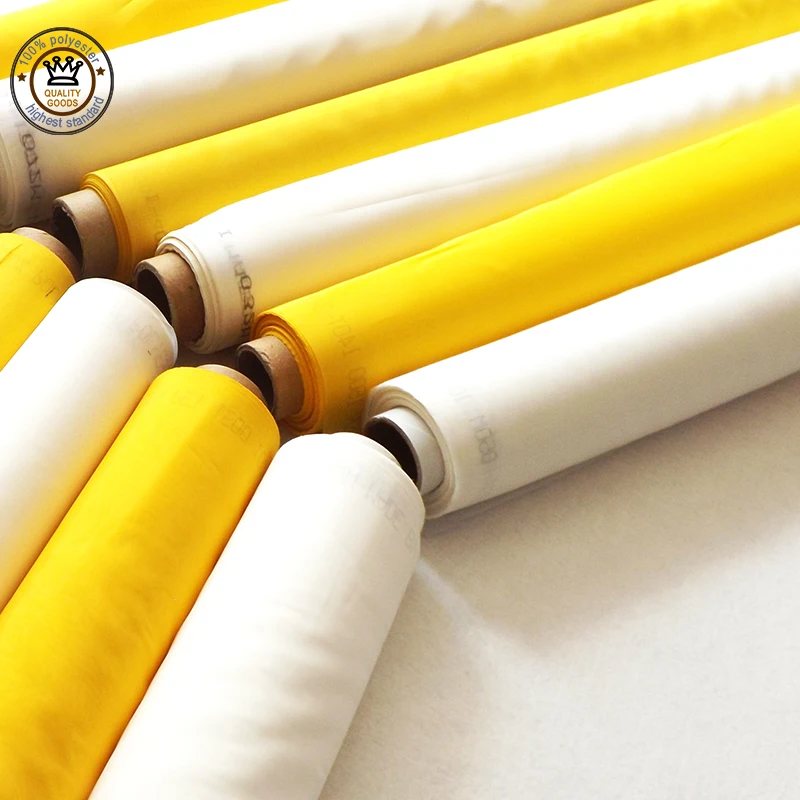 White Yellow Screen Printing Mesh 100% Polyester Textile Fabric 120T 40um for Textiles/PCB/Glass/Screens Printing