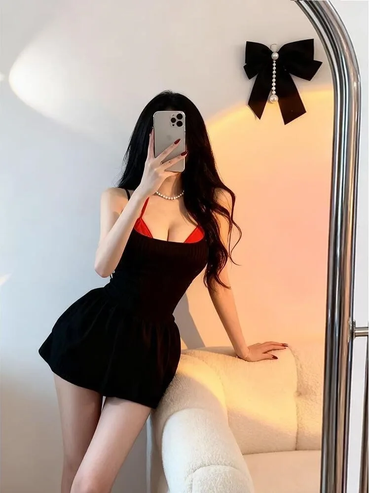 

Комплект бикини «Дьявол и Ангел»: топ и юбка, купальник для горячих источников, женский сексуальный купальник из полиэстера