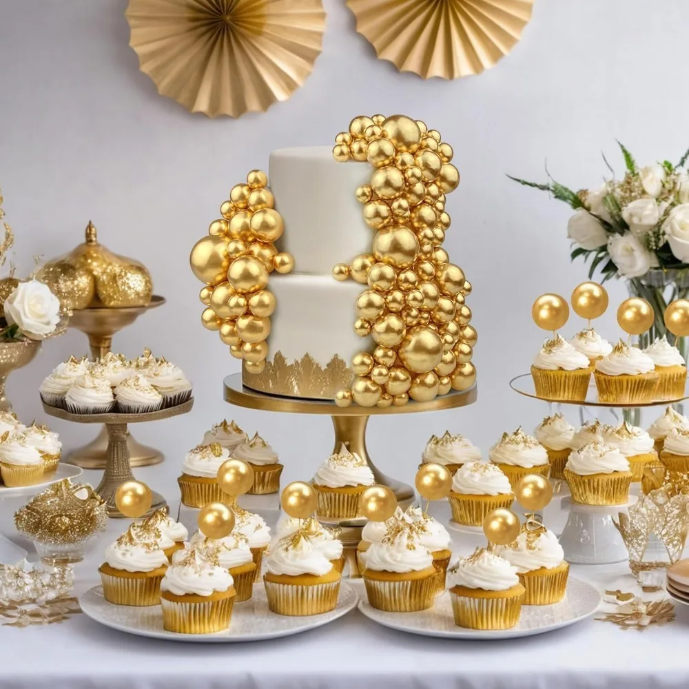 20/30 Stück Kuchenbälle Dekoration vergoldet schwarz alles Gute zum Geburtstag Schaumstoffball Kuchenaufkleber Party Muttertag Dekor DIY Hochzeitsdekoration – Detail 6