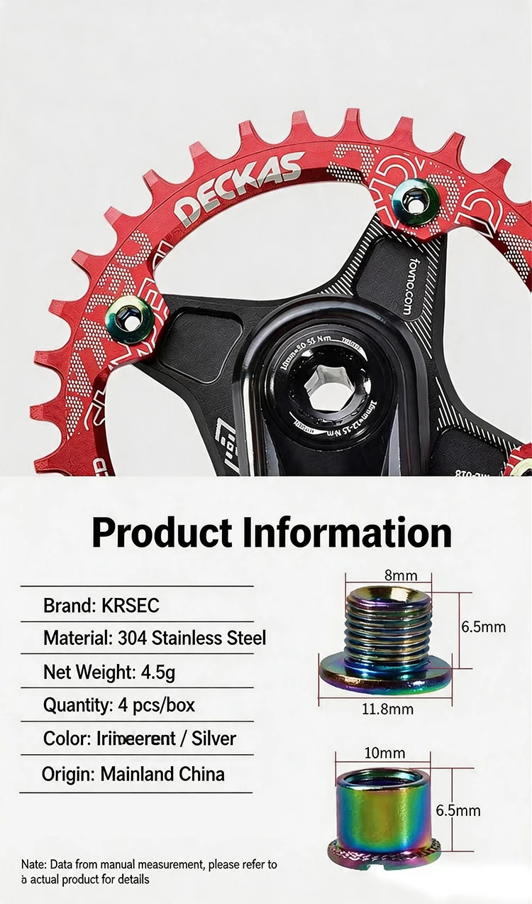 KRSEC 4 Stück Titanlegierungs-Kettenblattschrauben, Einzel- und Doppelkettenblattschrauben, Mountainbike-Kurbelschrauben 6,5/10,5 mm, Ersatzteile – Detail 20