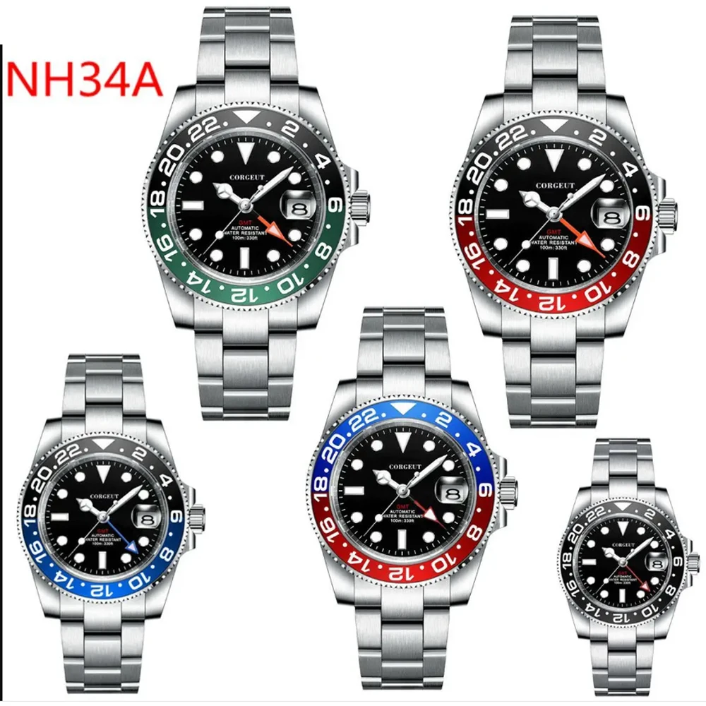 

Luxury NH34A GMT Corgeut Watch For Men Automatic mechanical watch 40MM Ceramic Luminous Sapphire 100M Waterproof reloj hombre