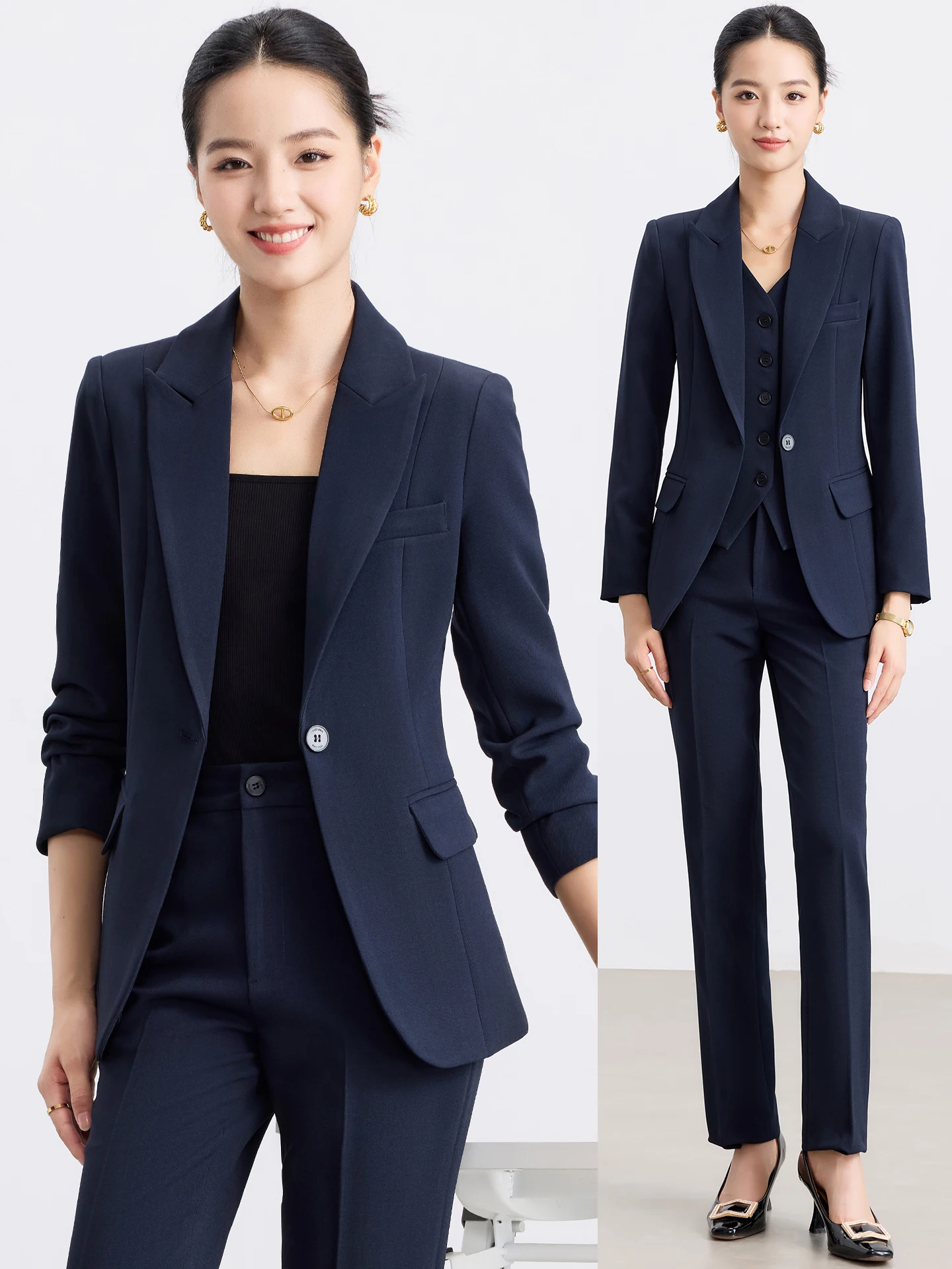 

Cobalt Blue Women's Suit Set Professional Hotel Workwear Spring Autumn Career Interview Formal High End Managerial Uniform