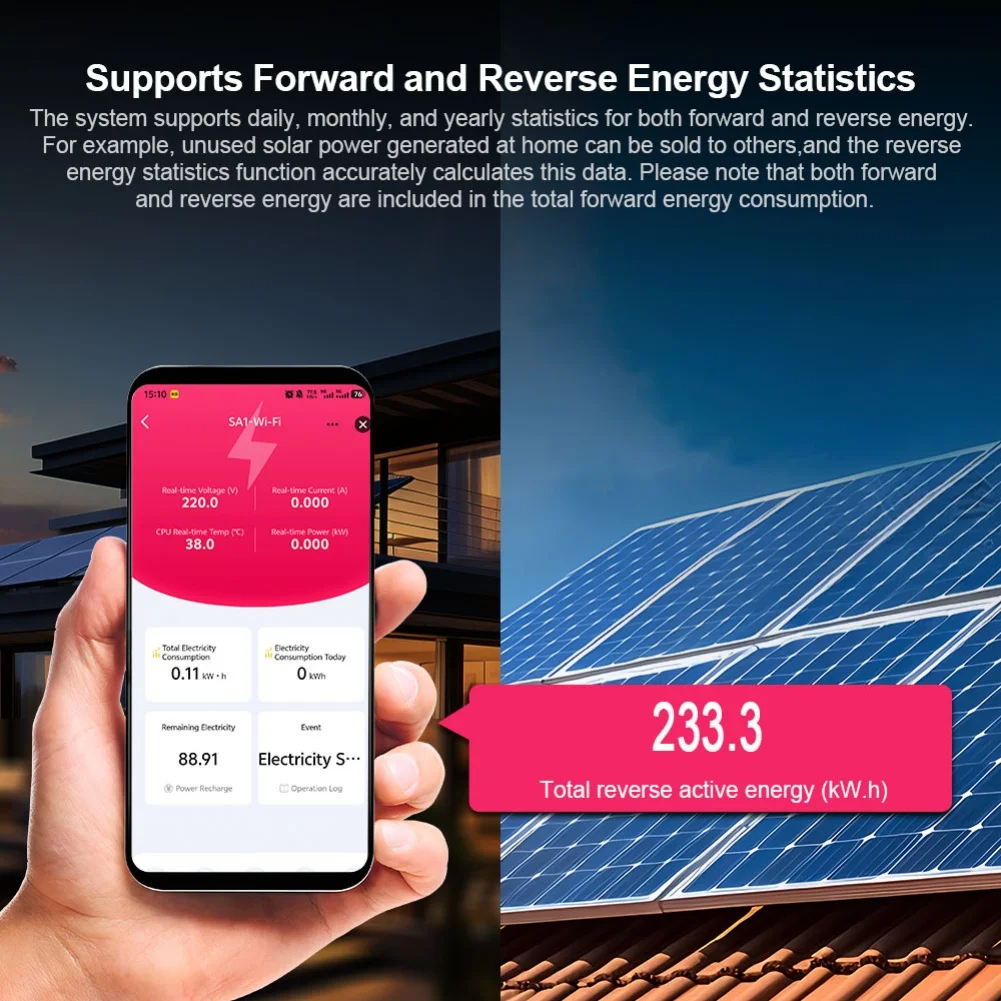 For Tuya Smart Compatible WiFi Energy Meter 1-50A for Accurate Real-Time Monitoring of Energy Usage and Power Consumption